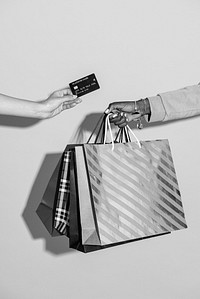 Cashless shopping, credit card, gray photo