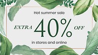 Summer sale presentation template, tropical leaves, editable text vector