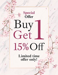 Special offer flyer template, cherry blossom, editable text psd