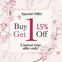 Special offer instagram ad template, cherry blossom, editable text vector