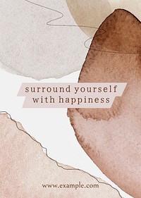 Happiness quote poster template, watercolor memphis, editable design psd