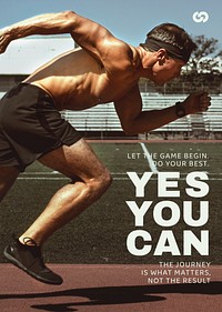 Sports motivation poster editable template, yes you can text vector