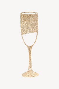 Champagne glass collage element, gold glitter design vector