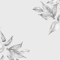 Gray leaf border background, watercolor aesthetic design psd