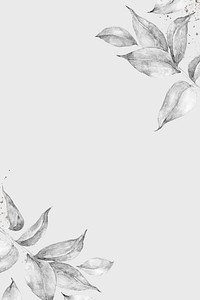 Gray leaf border background, watercolor aesthetic design psd
