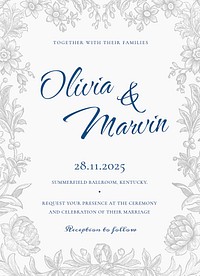 Aesthetic wedding invitation card template, editable text psd