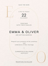 Wedding reception invitation card template, editable text vector