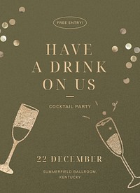 Cocktail party invitation card template, editable text psd