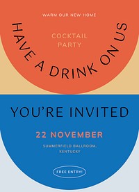 Cocktail party invitation card template, editable text psd