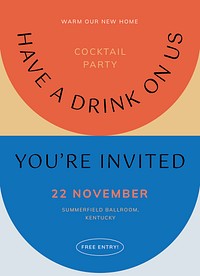 Cocktail party invitation card template, editable text vector