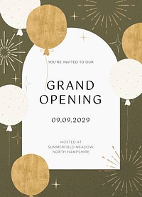 Grand opening invitation card template, editable text psd