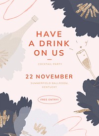 Cocktail party invitation card template, editable text psd