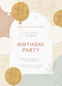 Birthday party invitation card template, editable text psd