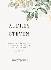 Botanical wedding invitation card template, editable text psd