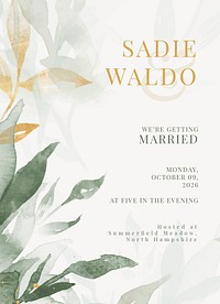 Botanical wedding invitation card template, editable text psd