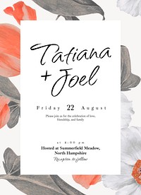 Floral wedding invitation card template, editable text psd