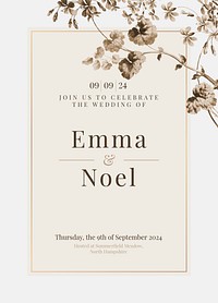 Vintage wedding invitation card template, editable text vector