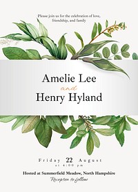 Wedding reception invitation card template, editable text vector