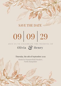 Autumn wedding invitation card template, editable text vector