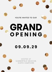 Grand opening invitation card template, editable text psd