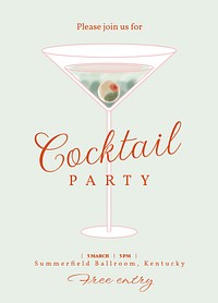 Cocktail party invitation card template, editable text vector