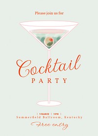 Cocktail party invitation card template, editable text psd