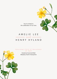 Summer wedding invitation card template, editable text psd