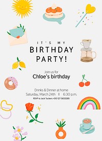 Birthday party invitation card template, editable text psd