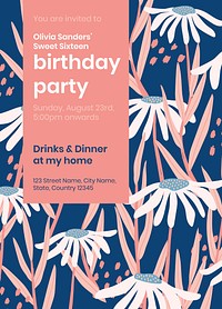 Birthday party invitation card template, editable text vector