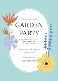 Garden party invitation card template, editable text vector