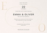 Wedding reception invitation card template, editable design vector