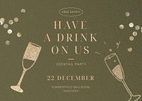 Cocktail party invitation card template, editable design vector