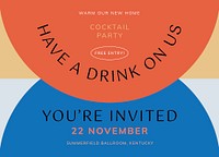 Cocktail party invitation card template, editable design psd