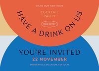 Cocktail party invitation card template, editable design vector
