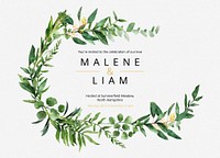 Botanical wedding invitation card template, editable design psd