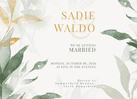 Botanical wedding invitation card template, editable design psd