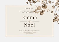 Vintage wedding invitation card template, editable design vector