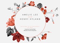 Summer wedding invitation card template, editable design vector