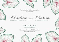 Leaf wedding invitation card template, editable design vector