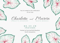 Leaf wedding invitation card template, editable design psd