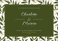 Green wedding invitation card template, editable design vector