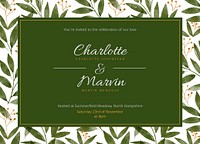 Green wedding invitation card template, editable design psd