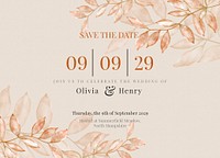 Autumn wedding invitation card template, editable design psd