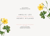 Summer wedding invitation card template, editable design vector
