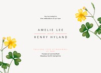 Summer wedding invitation card template, editable design psd