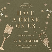 Cocktail party Instagram post template, editable text vector