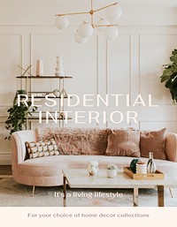 Residential interior flyer editable template, living room photo vector
