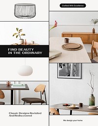 Home interior flyer editable template, photo collage design psd