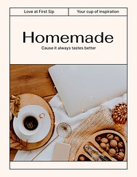 Homemade coffee flyer editable template, cozy aesthetic psd