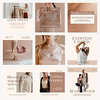 Minimal fashion Instagram post template set vector